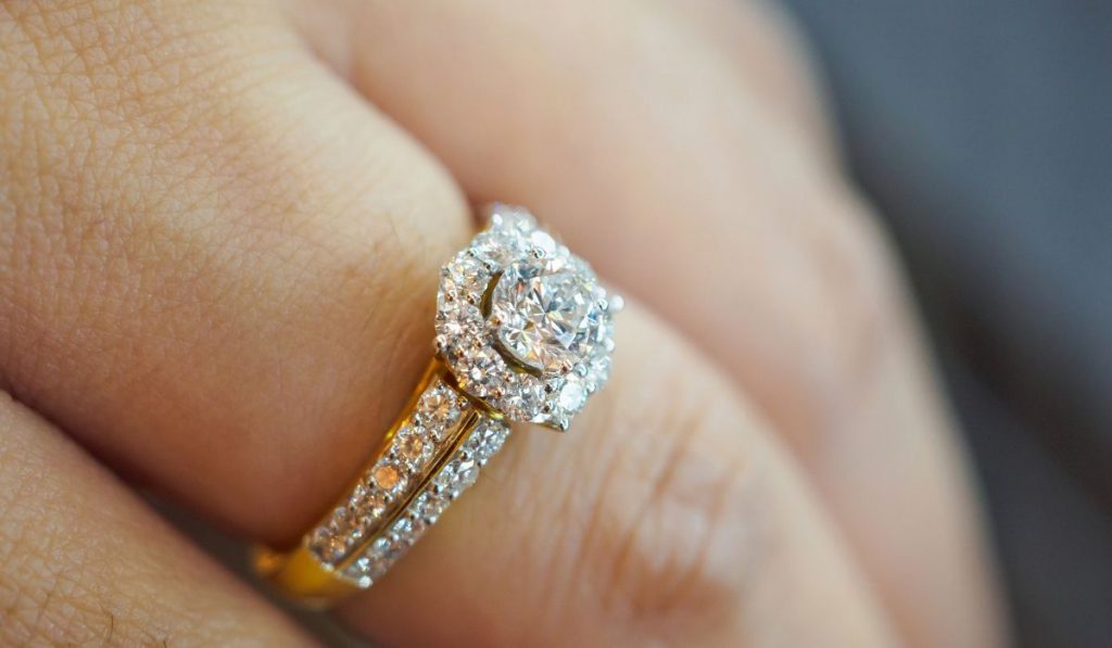 Diamond ring on her finger