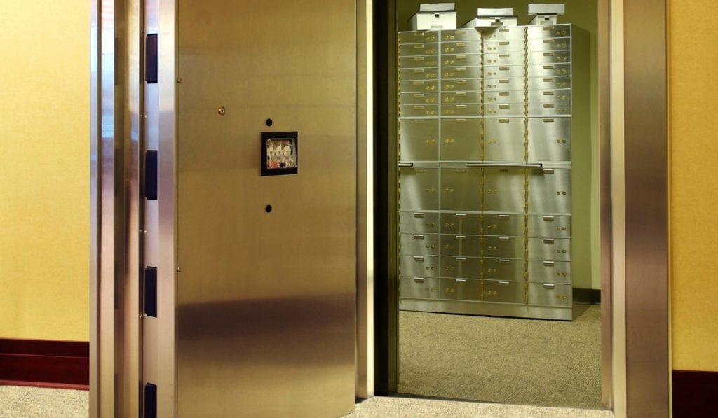 safe deposit boxes inside a vault